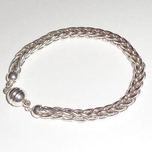 Sterling Silver Bracelet 7” 950 Italy Milor Braided Foxtail Magnet Ball Clasp